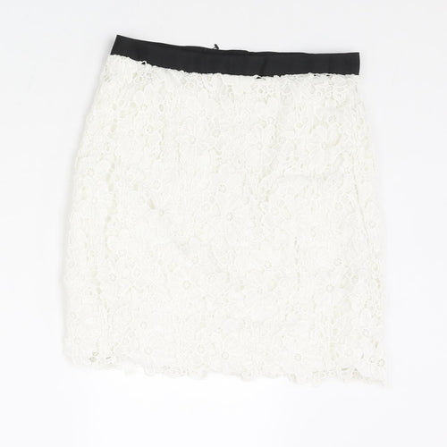 French Connection Womens White Floral Polyester Mini Skirt Size 6 Zip
