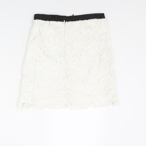 French Connection Womens White Floral Polyester Mini Skirt Size 6 Zip