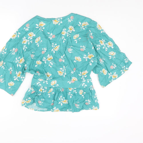 Red Herring Womens Blue Floral Viscose Basic Blouse Size 8 V-Neck
