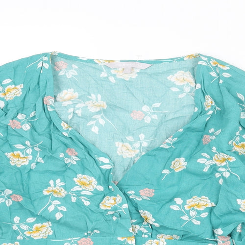 Red Herring Womens Blue Floral Viscose Basic Blouse Size 8 V-Neck