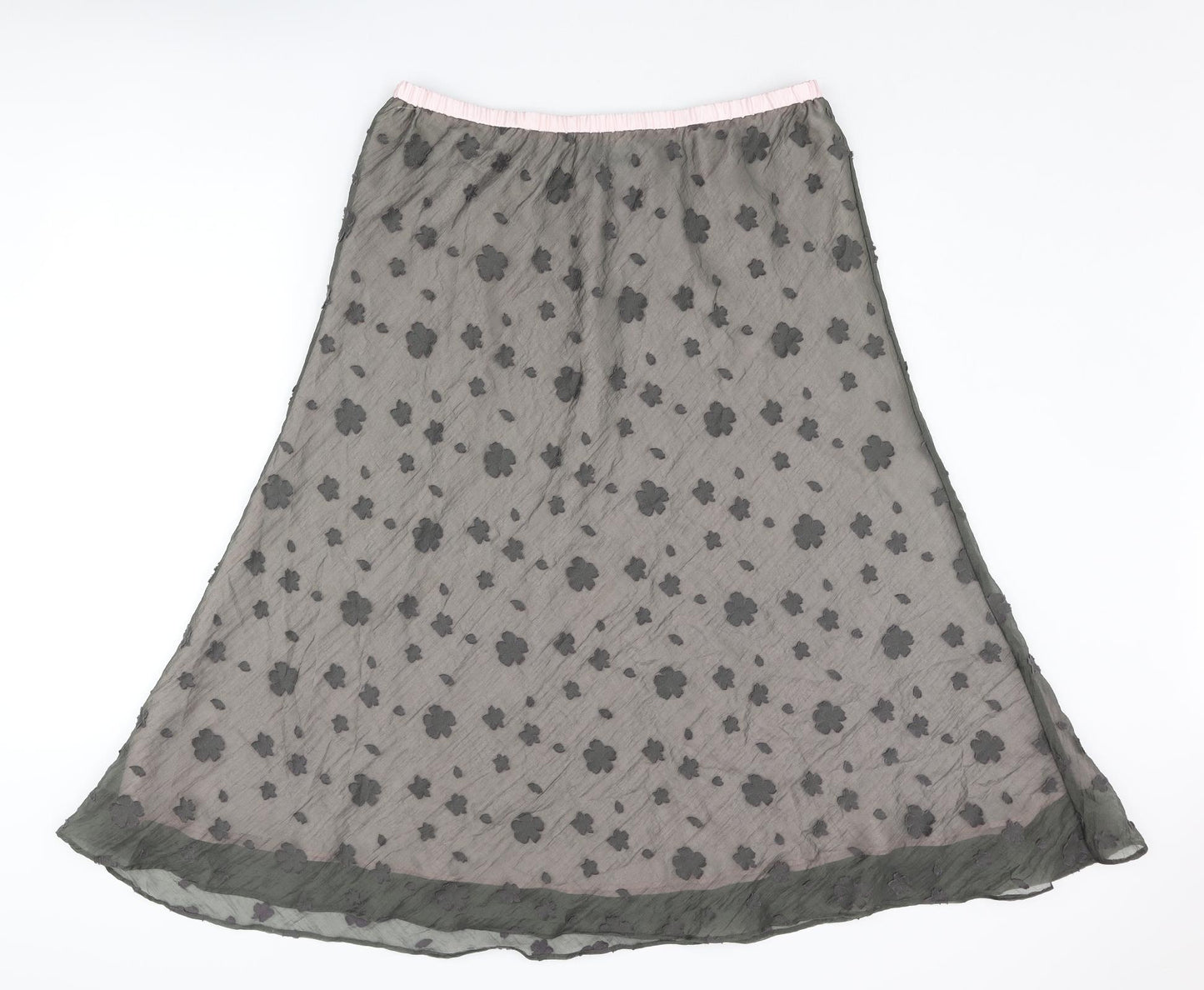 Jacques Vert Womens Grey Floral Nylon Flare Skirt Size 16
