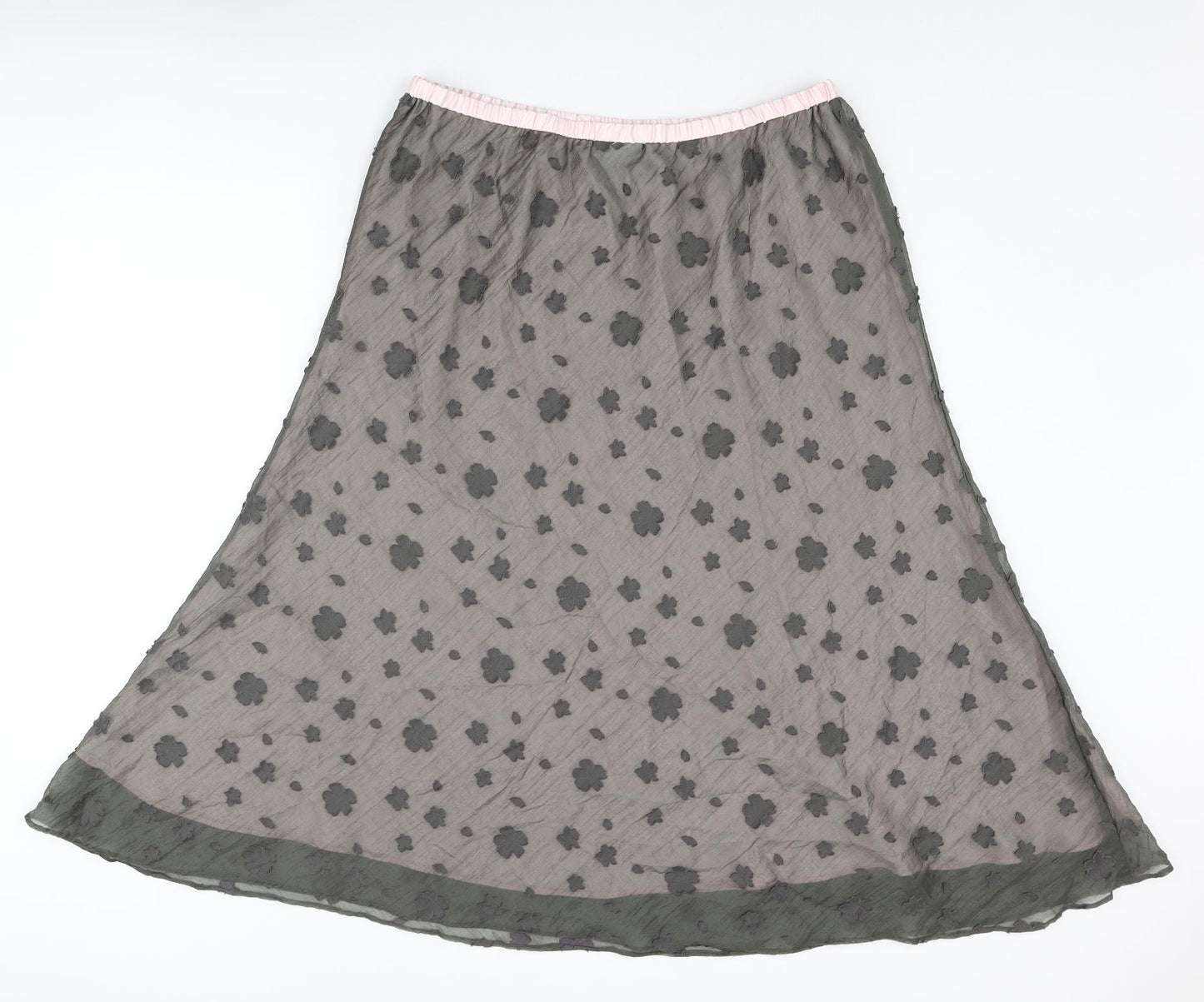 Jacques Vert Womens Grey Floral Nylon Flare Skirt Size 16