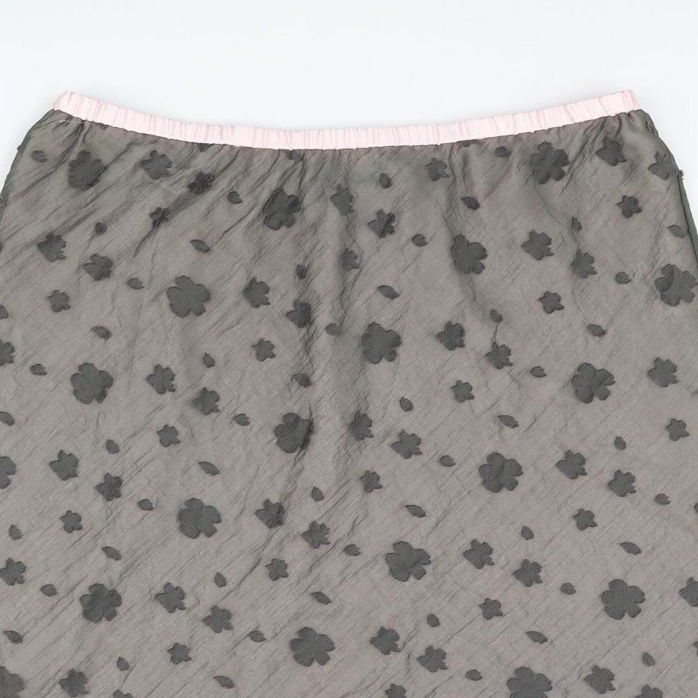 Jacques Vert Womens Grey Floral Nylon Flare Skirt Size 16