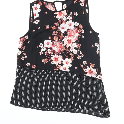 Debenhams Womens Black Floral Polyester Camisole Blouse Size 14 Round Neck - Asymmetric Polkadot