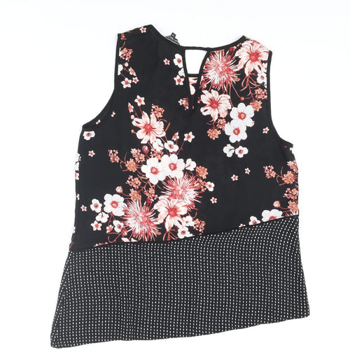 Debenhams Womens Black Floral Polyester Camisole Blouse Size 14 Round Neck - Asymmetric Polkadot