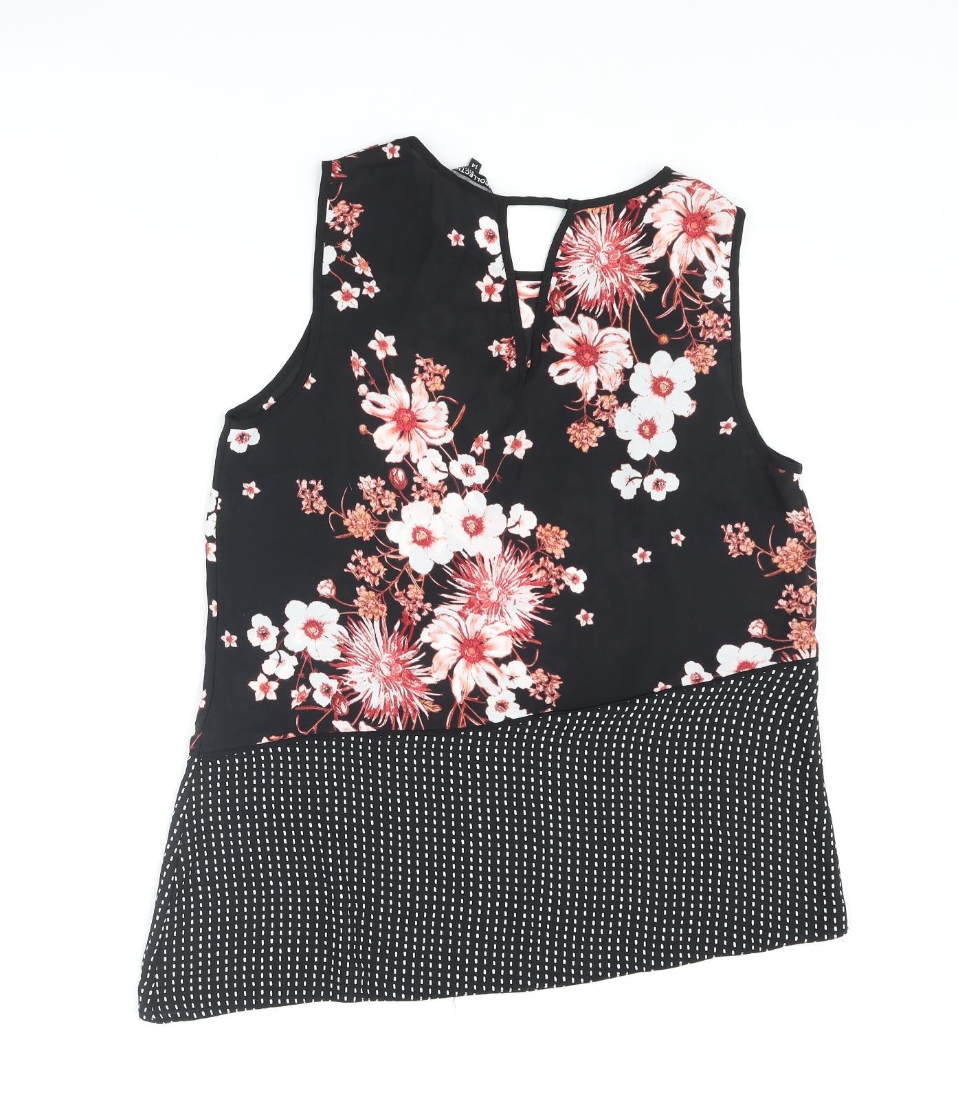 Debenhams Womens Black Floral Polyester Camisole Blouse Size 14 Round Neck - Asymmetric Polkadot
