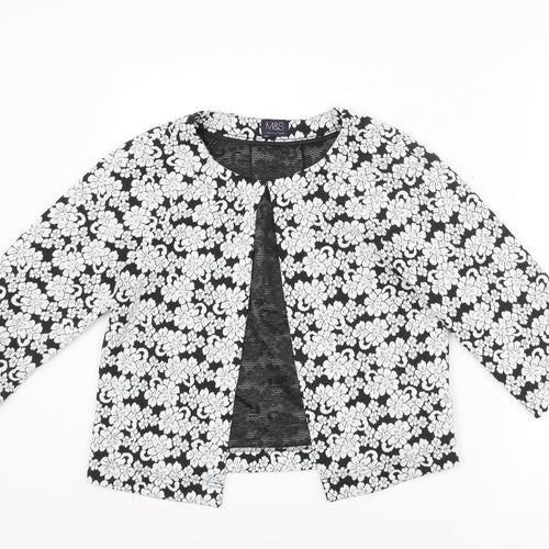 Marks and Spencer Womens Black Geometric Jacket Size 8 Hook & Eye