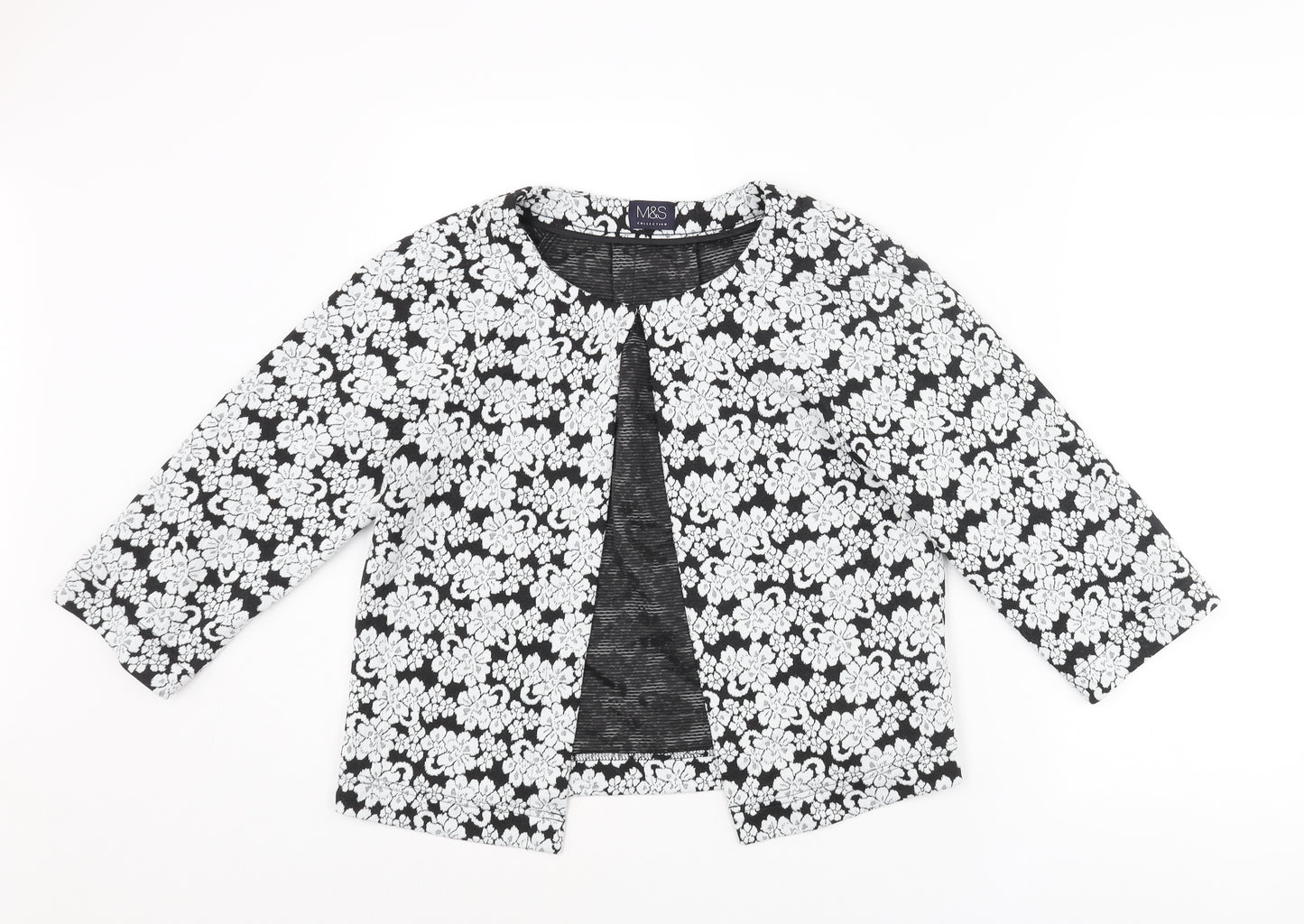 Marks and Spencer Womens Black Geometric Jacket Size 8 Hook & Eye