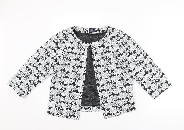 Marks and Spencer Womens Black Geometric Jacket Size 8 Hook & Eye