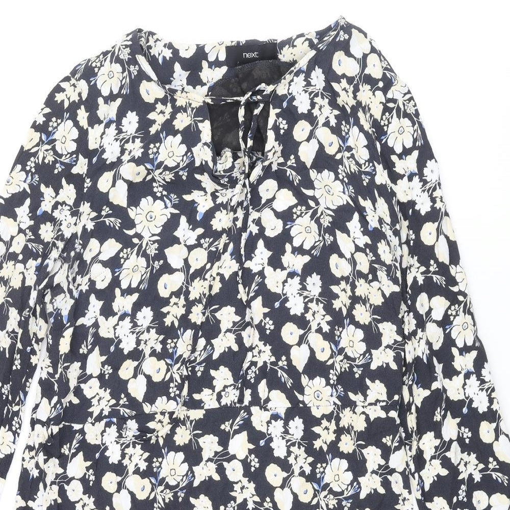 NEXT Womens Multicoloured Floral Viscose Shift Size 14 V-Neck Tie - Keyhole Frill