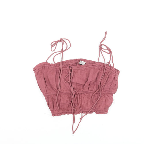 Pull&Bear Womens Purple Cotton Cropped Blouse Size L Square Neck - Rouched
