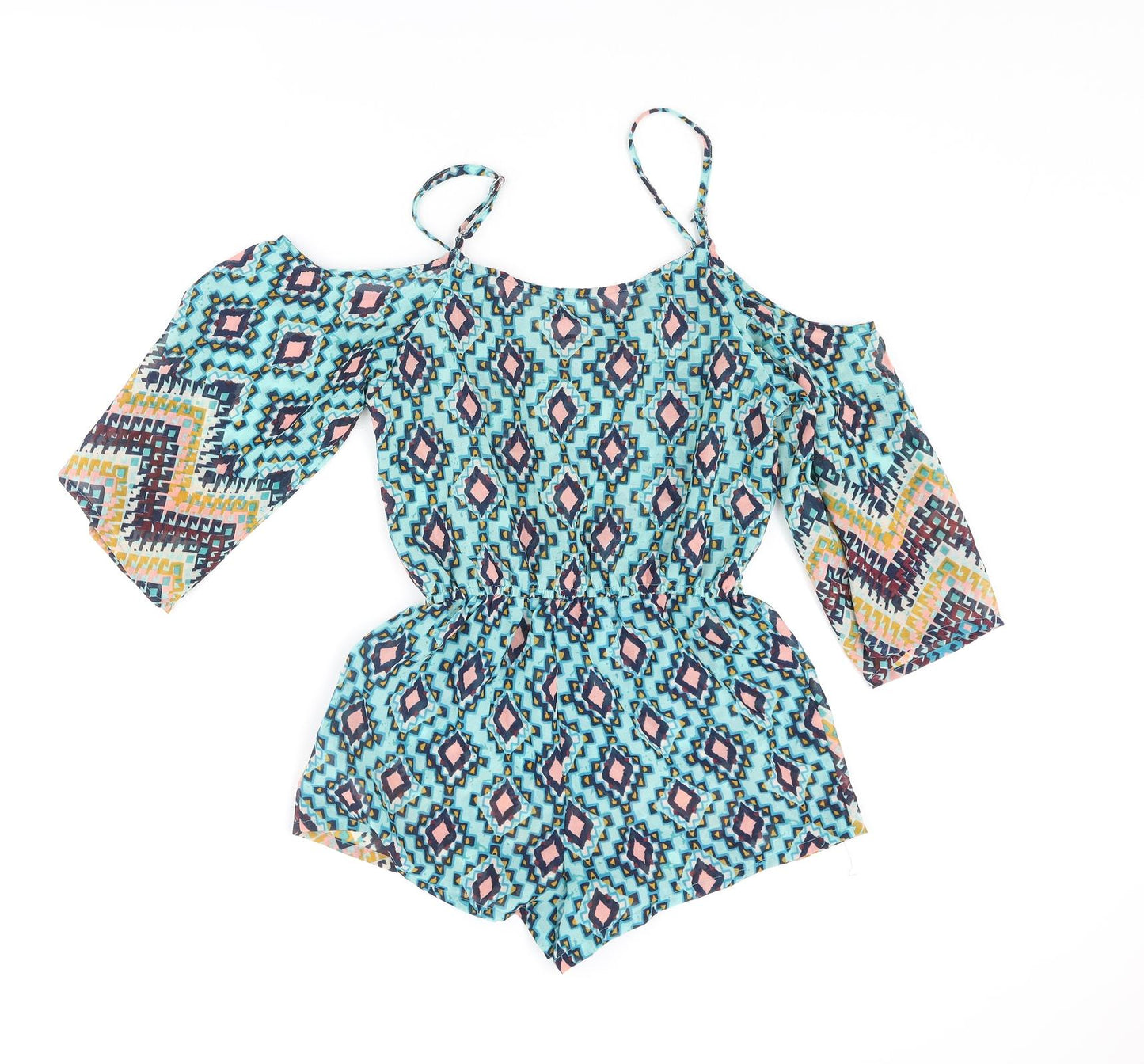 Boohoo Womens Multicoloured Geometric Polyester Cover Up Size S - Lace Up Front Playsuit