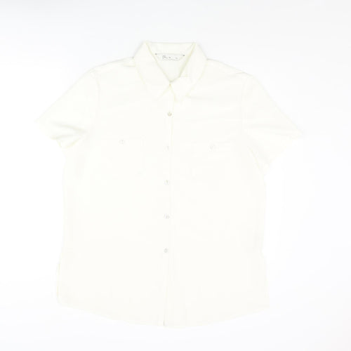 BHS Womens Ivory Polyester Basic Button-Up Size 16 Collared