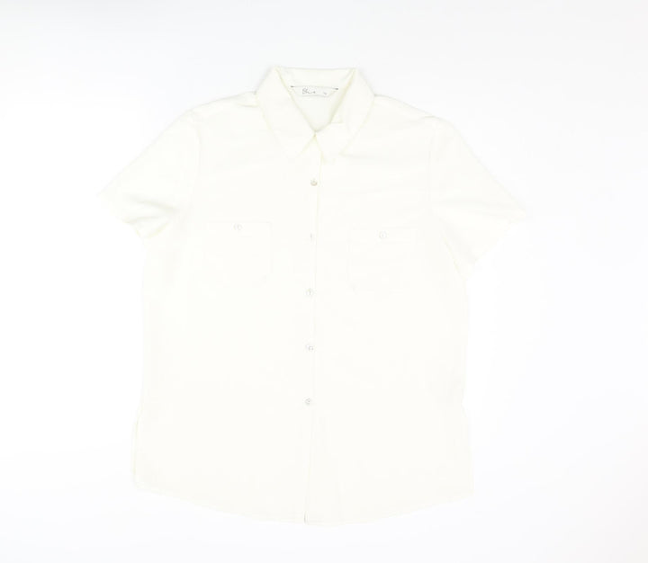 BHS Womens Ivory Polyester Basic Button-Up Size 16 Collared