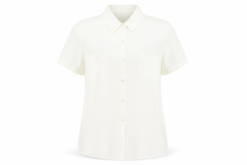 Front view of BHS women’s ivory polyester basic button-up, size UK 16, collared