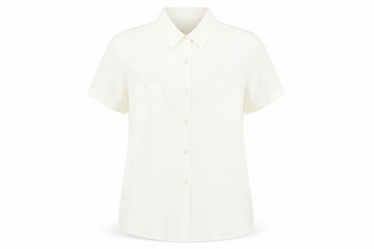 Front view of BHS women’s ivory polyester basic button-up, size UK 16, collared