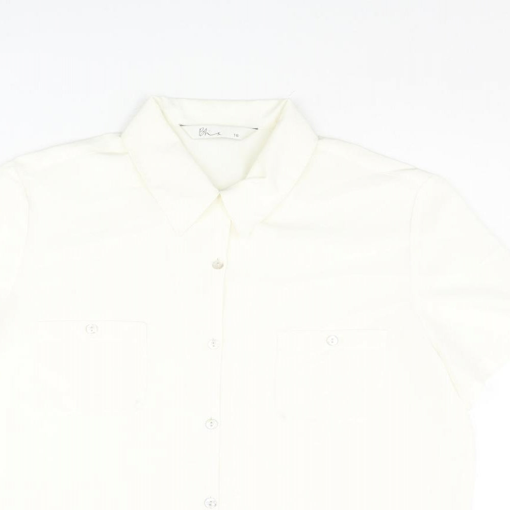 BHS Womens Ivory Polyester Basic Button-Up Size 16 Collared