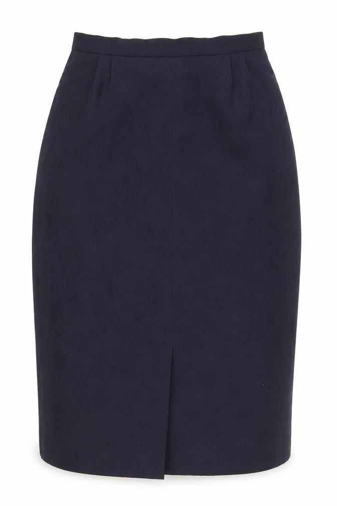 Front view of Planet women’s blue polyester straight & pencil skirt, size UK 26, in zip - front vent