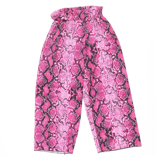 Quiz Womens Pink Animal Print Polyester Cropped Trousers Size 8 L22 in Regular - Frill Culotte Snake Print