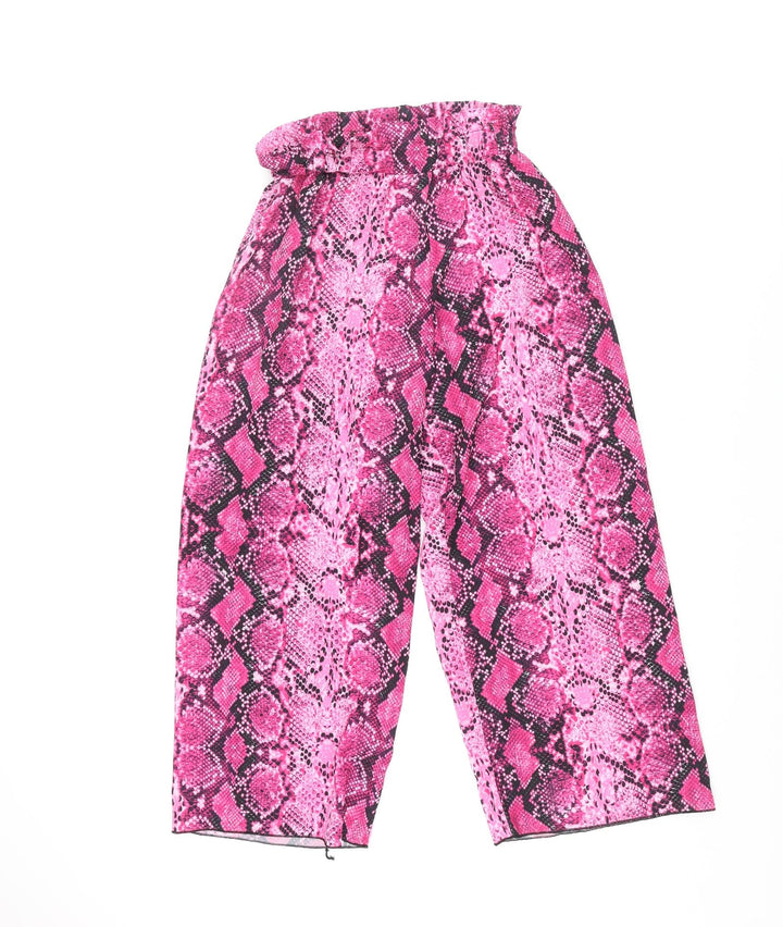 Quiz Womens Pink Animal Print Polyester Cropped Trousers Size 8 L22 in Regular - Frill Culotte Snake Print