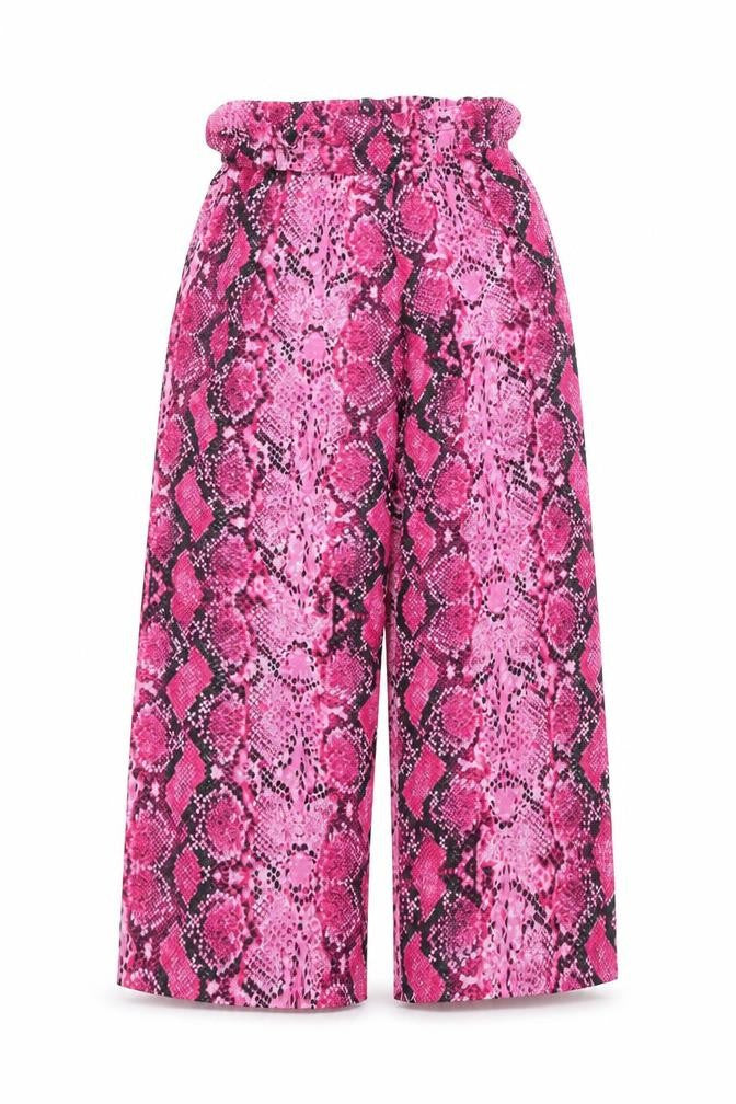 Quiz Womens Pink Animal Print Polyester Cropped Trousers Size 8 L22 in Regular - Frill Culotte Snake Print