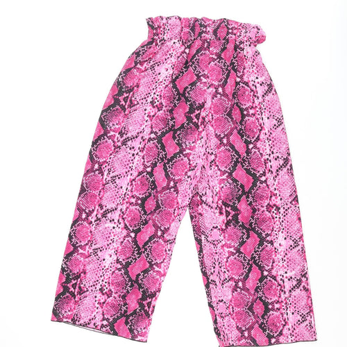 Quiz Womens Pink Animal Print Polyester Cropped Trousers Size 8 L22 in Regular - Frill Culotte Snake Print