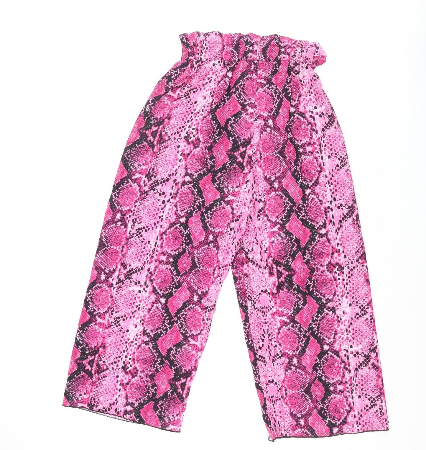 Quiz Womens Pink Animal Print Polyester Cropped Trousers Size 8 L22 in Regular - Frill Culotte Snake Print