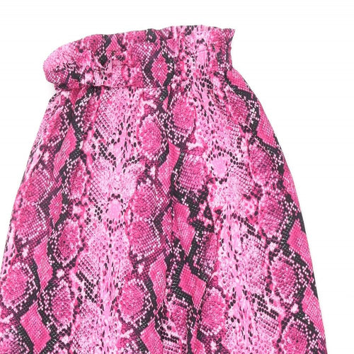 Quiz Womens Pink Animal Print Polyester Cropped Trousers Size 8 L22 in Regular - Frill Culotte Snake Print