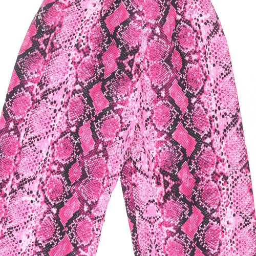 Quiz Womens Pink Animal Print Polyester Cropped Trousers Size 8 L22 in Regular - Frill Culotte Snake Print