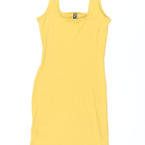 New Look Womens Yellow Cotton Tank Dress Size 8 Square Neck Pullover
