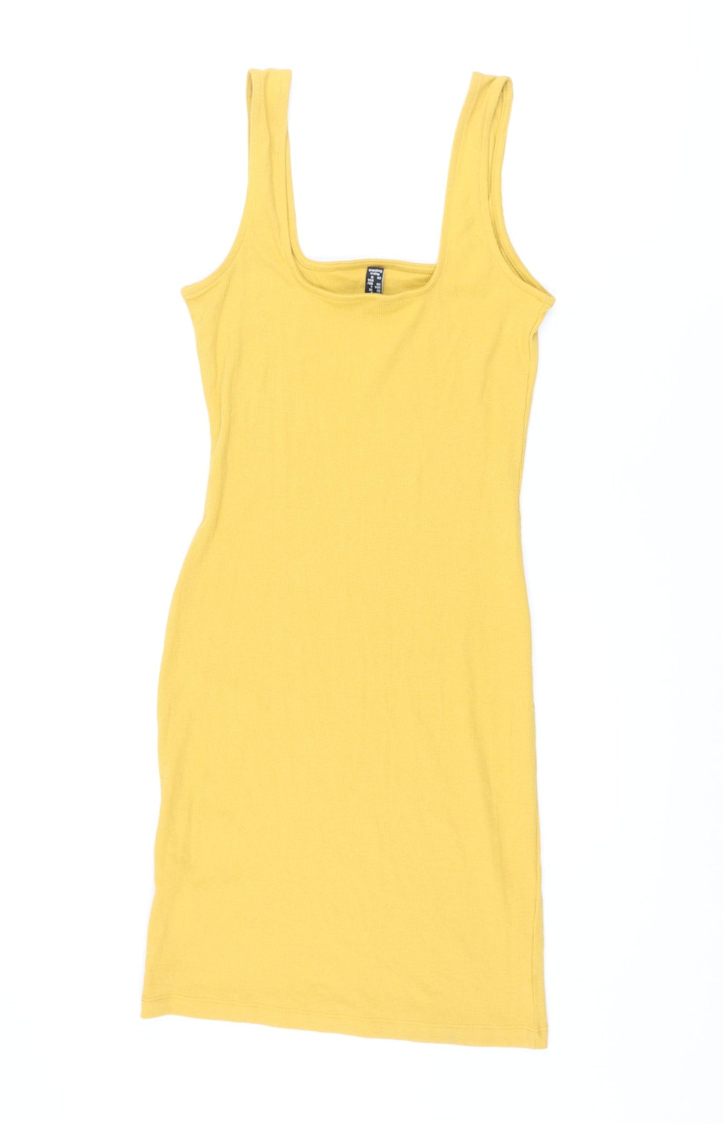 New Look Womens Yellow Cotton Tank Dress Size 8 Square Neck Pullover