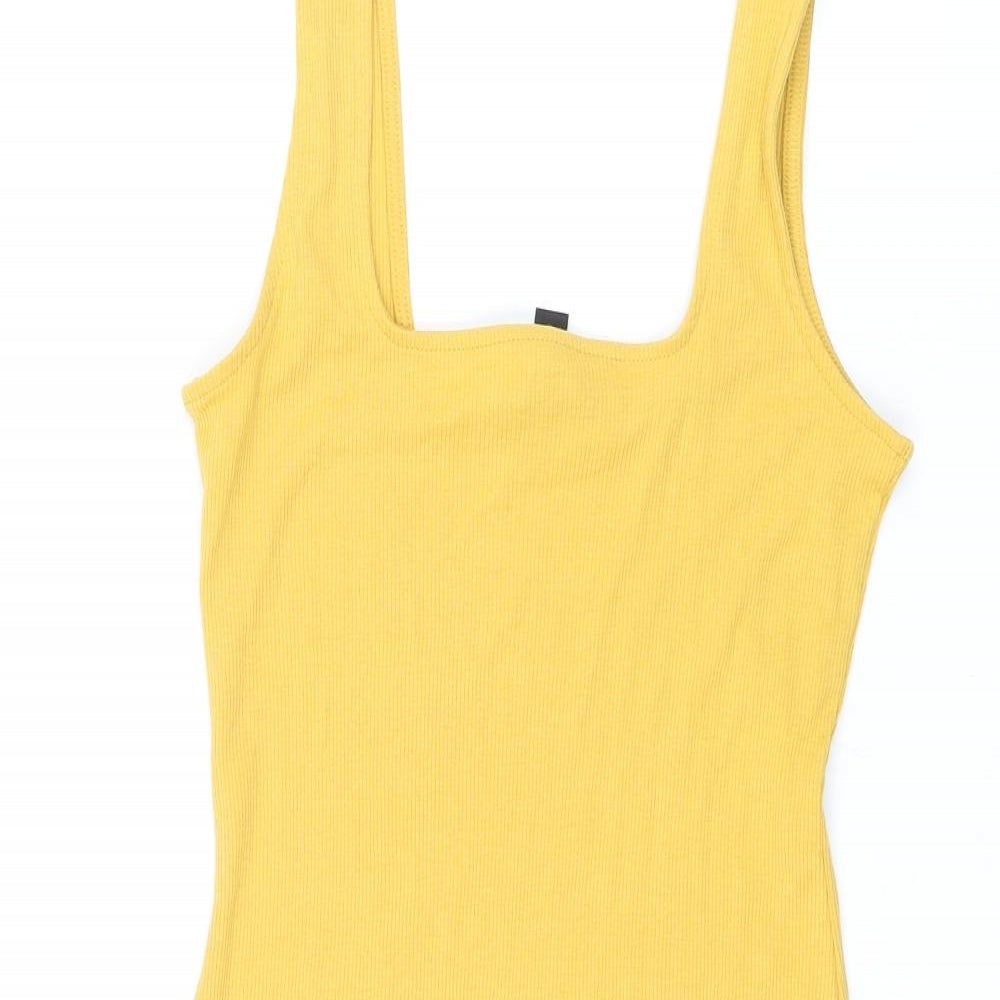 New Look Womens Yellow Cotton Tank Dress Size 8 Square Neck Pullover