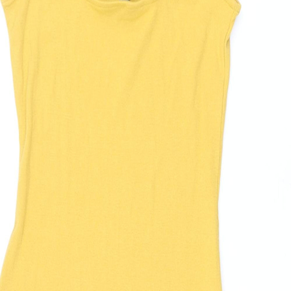 New Look Womens Yellow Cotton Tank Dress Size 8 Square Neck Pullover