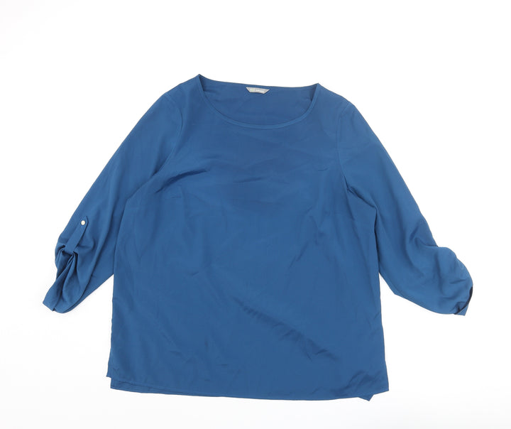 Marks and Spencer Womens Blue Polyester Basic Blouse Size 10 Off the Shoulder