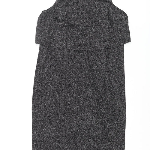 Topshop Womens Silver Viscose Tank Dress Size 8 Round Neck Pullover - Layered Glitter