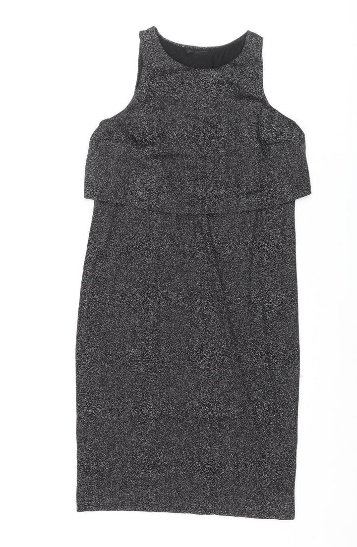 Topshop Womens Silver Viscose Tank Dress Size 8 Round Neck Pullover - Layered Glitter