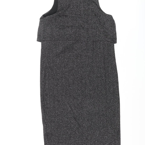 Topshop Womens Silver Viscose Tank Dress Size 8 Round Neck Pullover - Layered Glitter
