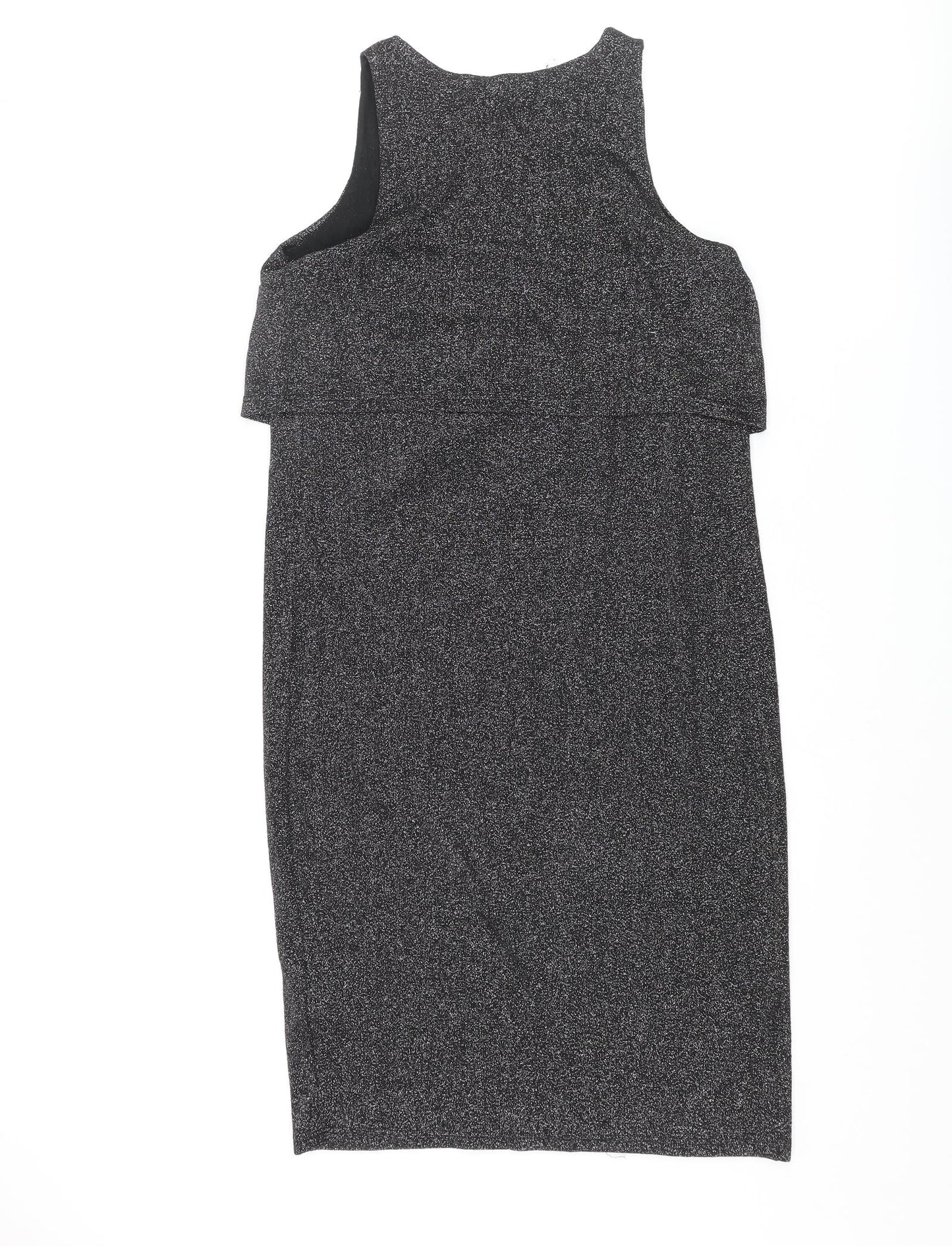 Topshop Womens Silver Viscose Tank Dress Size 8 Round Neck Pullover - Layered Glitter