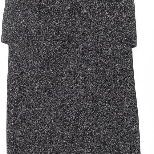 Topshop Womens Silver Viscose Tank Dress Size 8 Round Neck Pullover - Layered Glitter