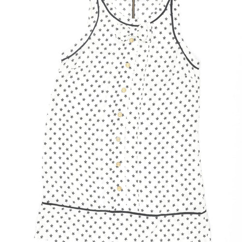 Miss Selfridge Womens Ivory Geometric Polyester Shift Size 12 Round Neck Zip - Button Floral