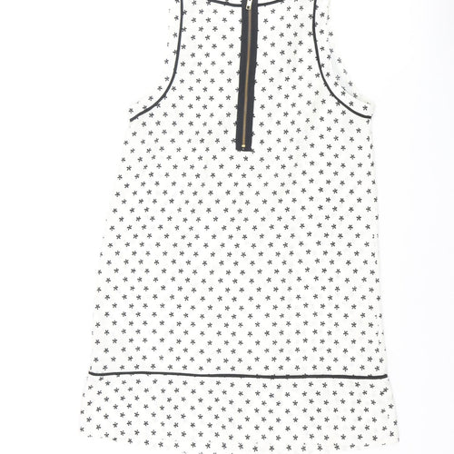 Miss Selfridge Womens Ivory Geometric Polyester Shift Size 12 Round Neck Zip - Button Floral
