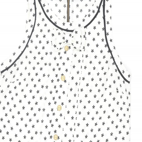 Miss Selfridge Womens Ivory Geometric Polyester Shift Size 12 Round Neck Zip - Button Floral
