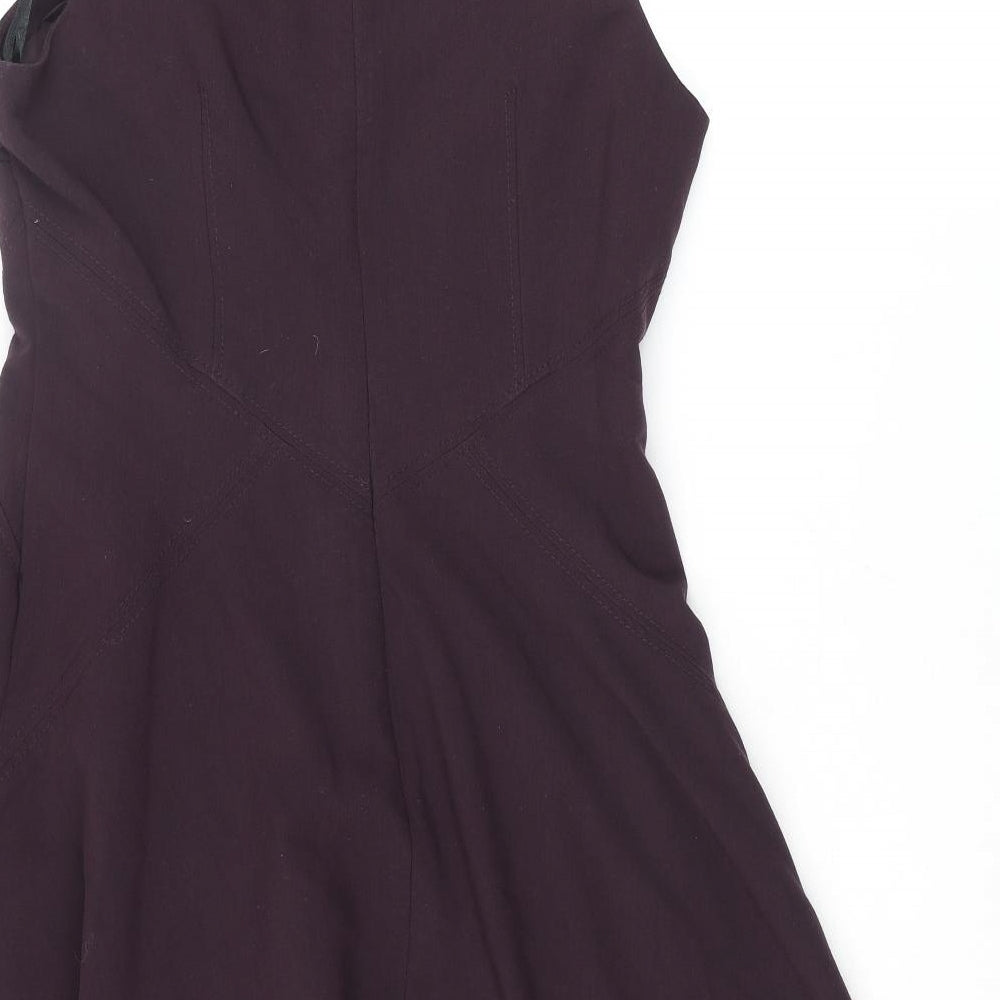 Principles Womens Purple Polyester Fit & Flare Size 14 V-Neck Zip - Panelled