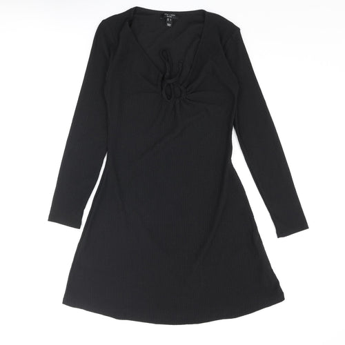 New Look Womens Black Polyester A-Line Size 8 V-Neck Tie - Keyhole