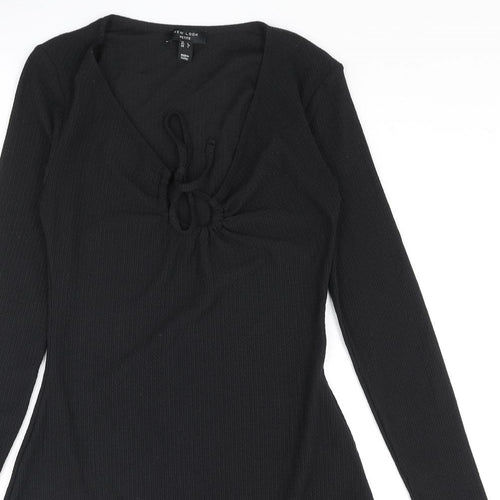 New Look Womens Black Polyester A-Line Size 8 V-Neck Tie - Keyhole