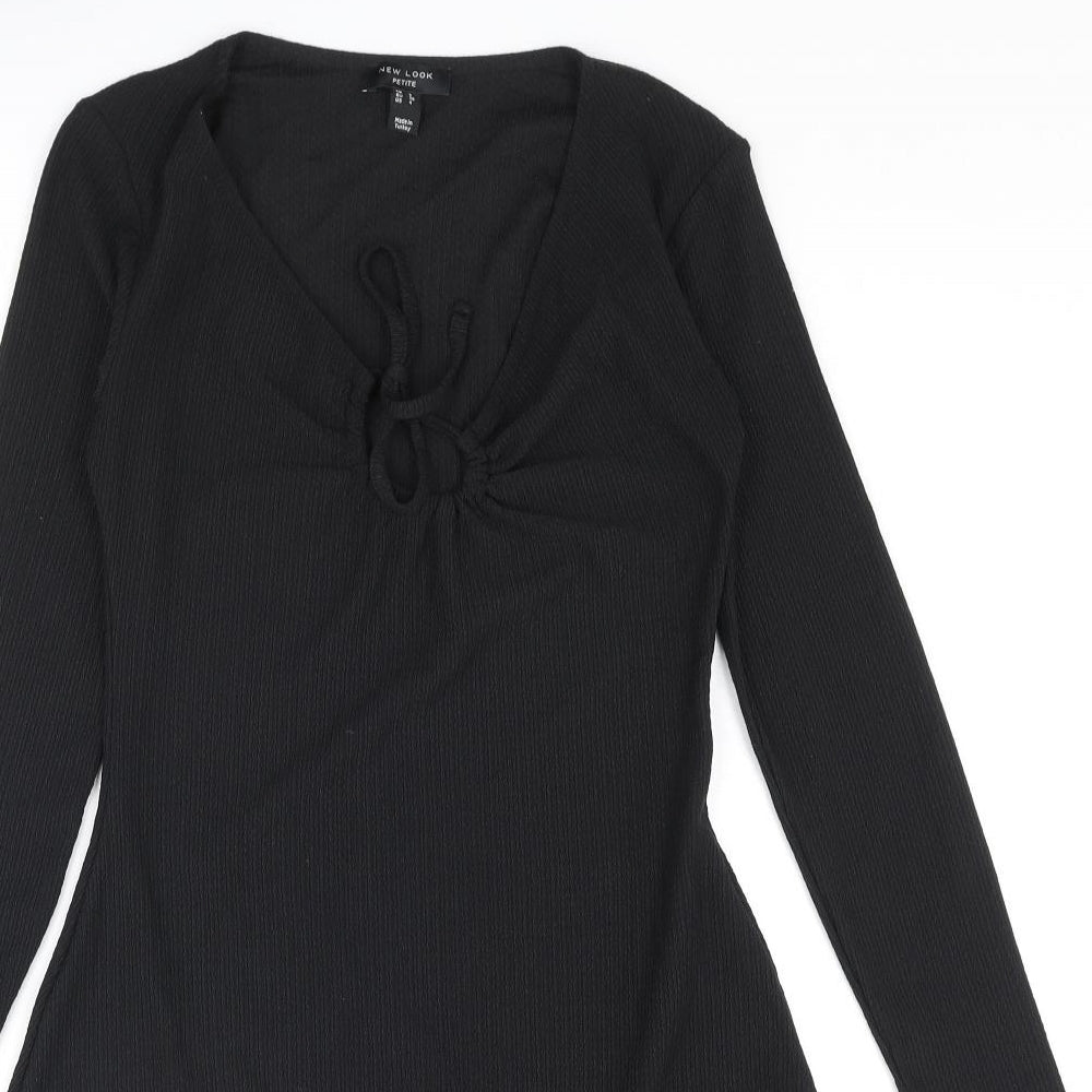 New Look Womens Black Polyester A-Line Size 8 V-Neck Tie - Keyhole