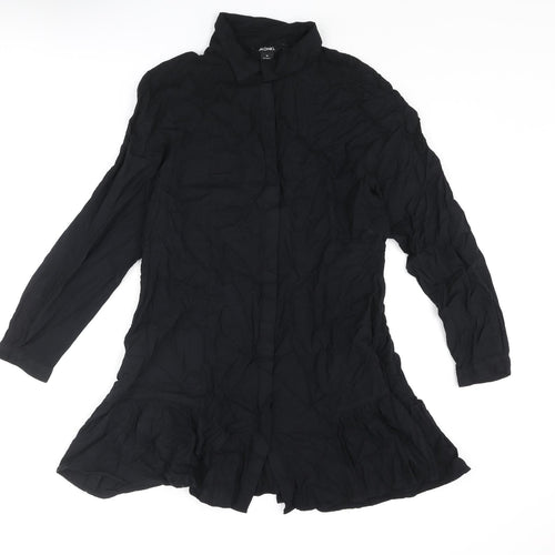 Monki Womens Black Viscose Shirt Dress Size M Collared Button - Frill