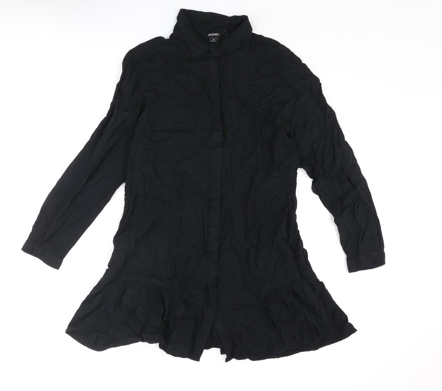 Monki Womens Black Viscose Shirt Dress Size M Collared Button - Frill