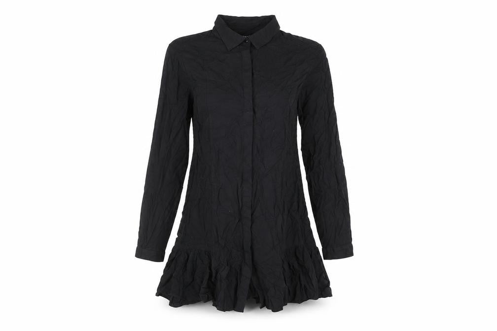 Monki Womens Black Viscose Shirt Dress Size M Collared Button - Frill