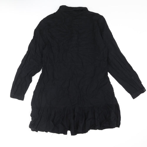 Monki Womens Black Viscose Shirt Dress Size M Collared Button - Frill